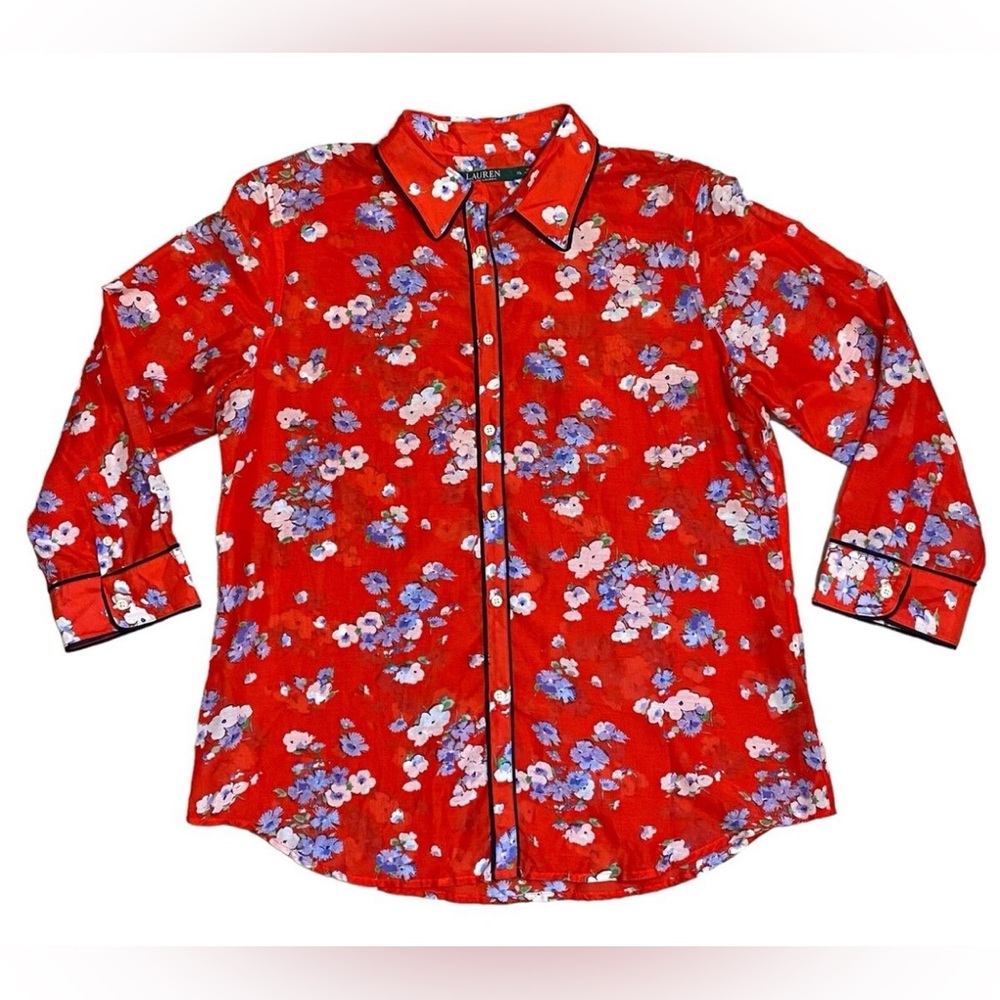 Lauren Ralph Lauren Plus Floral-Print Button-Down Shirt
